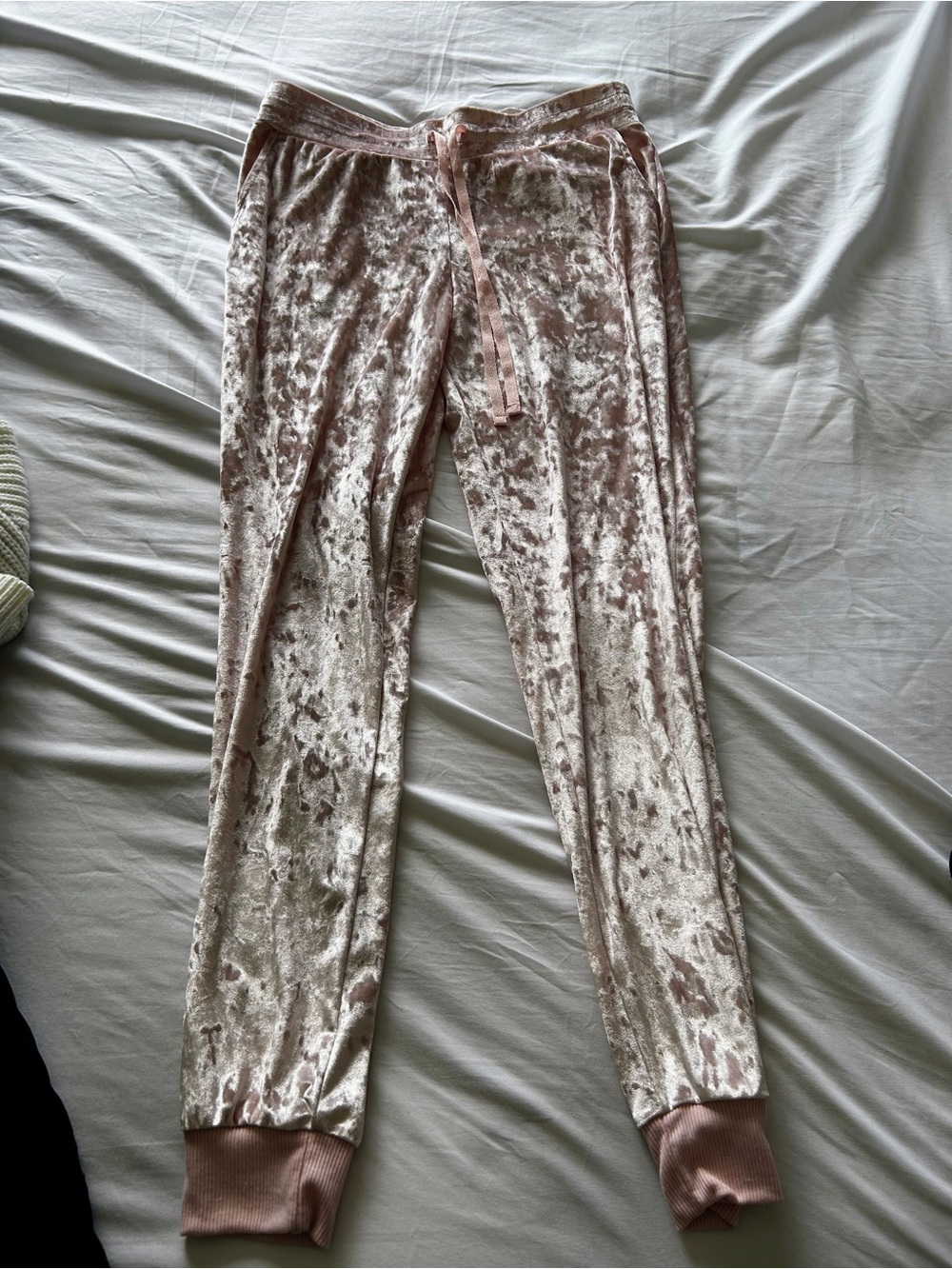 Secret Treasures Rose Blush Crushed Velvet Joggers